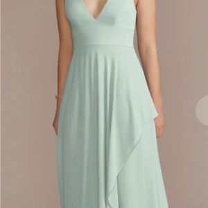 David’s Bridal bridesmaids dress. Dusty Sage
